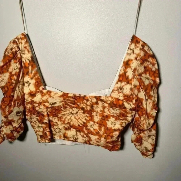 NWOT Zara Geometric Floral Print Cotton Cropped Top S - Picture 8 of 8